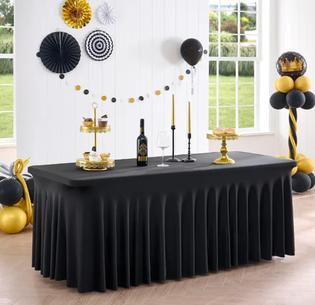 8ft Rectangle Wavy Black Linens