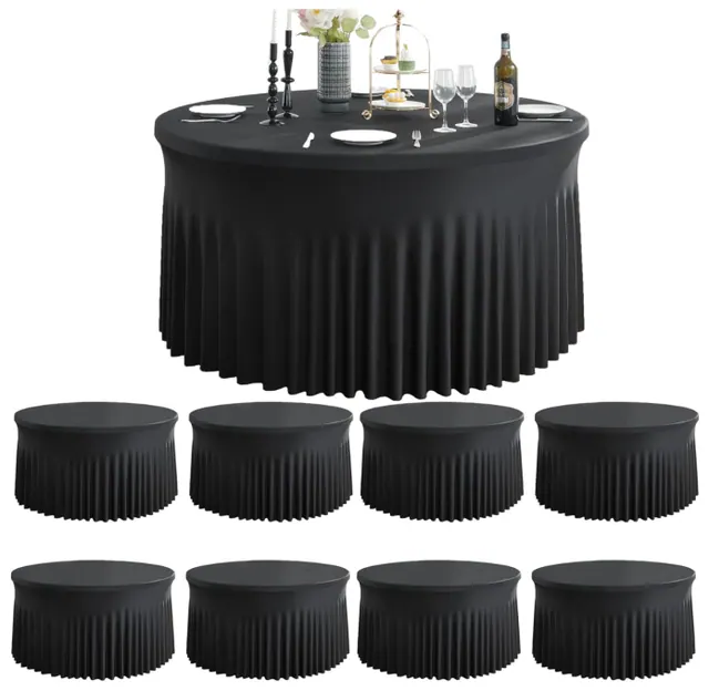 Round Wavy Black Linens