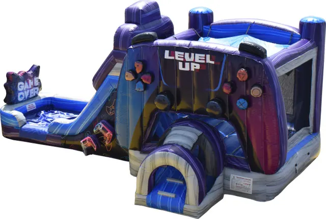 Video Game Wet/Dry Combo Dual Lane Water Slide & Bounce House